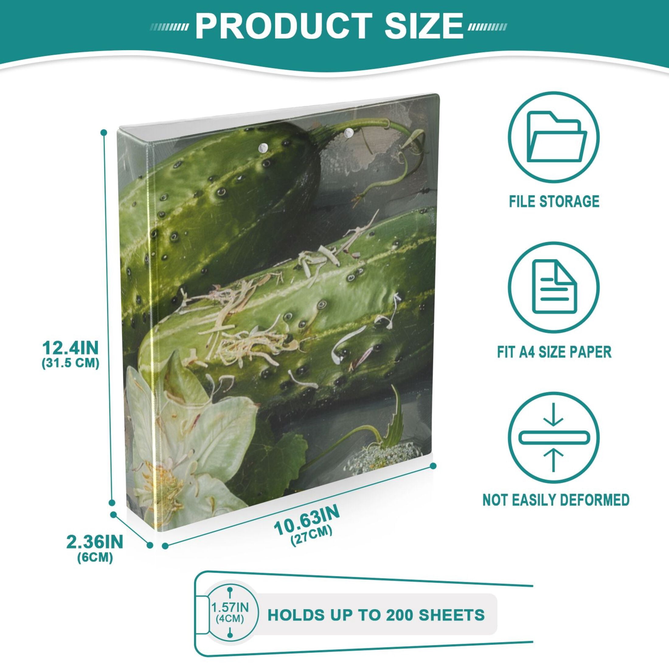 Cucumber and Flowers 3 Ring Binders 1.5 inch Hardcover File Folders with Interior Pockets A4 Size Organizer for School Office Hospital
