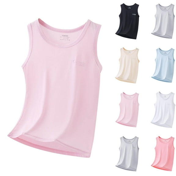 YUGYXL Girls Boys Cotton Tank Tops Toddlers Crew Neck Sleeveless Undershirts Soft Basic Camisole Pullover for Kids Today's Beige,4 Years