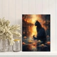 thumbnail image 2 of Qisvanset 12x16 Inch 2D Flat Framed Canvas Art, Black Cat Water Lily Pond Surreal Mystical Cat Lover Home Wall Decor, 2 of 5