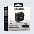 thumbnail image 2 of Powertek Marble Dual Port Wall Charger, Black & Gold, 20W USB-C PD + 18W USB-A, Fast Charging, Charge Two Devices, 2 of 5