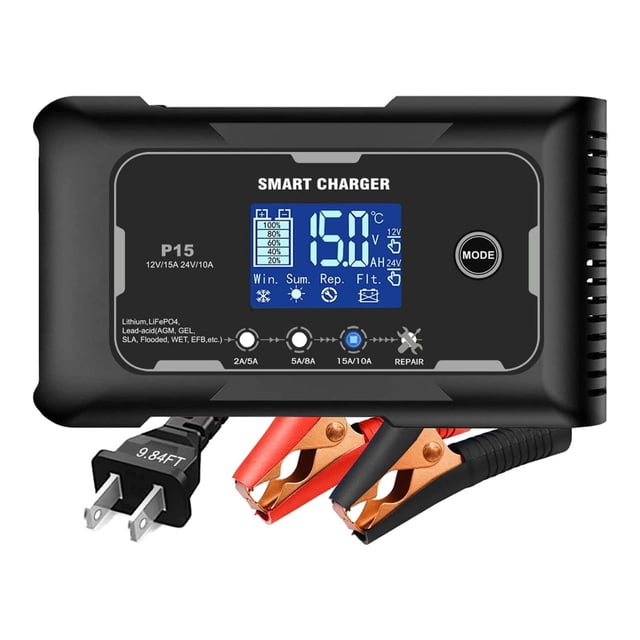 Cargador de batería de automóvil Cargador de batería inteligente totalmente automático 12 V 15 a Herramienta de utilidad Mantenedor de batería para