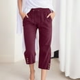 thumbnail image 2 of TOWED22 Capri Pants for Women Casual Summer Cotton Linen Capris Drawstring Elastic High Waist Pants Wide Leg Cropped Trouserï¼,3XLï¼, 2 of 5