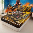 thumbnail image 2 of meiyoeat Grunge Motocross Zipper Twin Comforter Sets with Fitted Sheet and 2 Pillowcases for Teens,Muddy Track Flags Zipper Bedding Set,Red Yellow,Reversible, 2 of 6