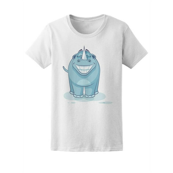 Cute Happy Rhino Cartoon T-Shirt Women -Image by Shutterstock, Female Large