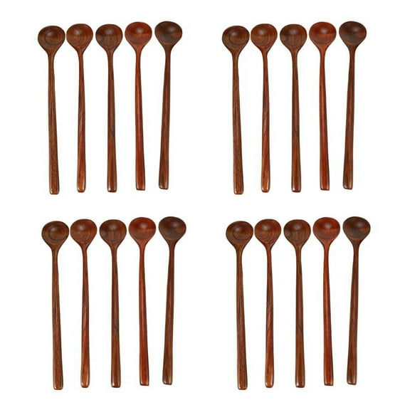 Long Spoons Wooden, 20 Pieces 10.9 Inches 100% Natural Wood Long Handle Round Spoons for Soup (Korean Style Soup Spoon)