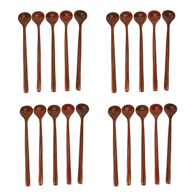 Cucharas Largas de Madera, 20 Piezas Estilo Coreano 10,9 Pulgadas de Mano Largo de Madera Natural 100% para Sopa Mezclador Agitador de Cocina Utensilios Herramientas de Cocina