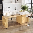 thumbnail image 3 of U_Style-CA Modern Imitation Marble Counter Height Dining Table for 4, Extendable Kitchen Island Cart with Wheels, Farmhouse Bar Table with Adjustable Shelf, for Kitchen & Home Bar(Chairs Not Included), 3 of 12