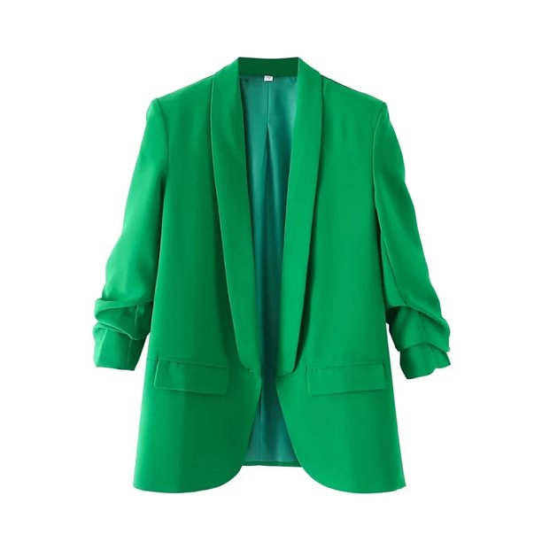 TRAF-Chaqueta abierta para mujer, abrigo Vintage de manga larga plisada con bolsillos y solapa, prendas de vestir exteriores elegantes