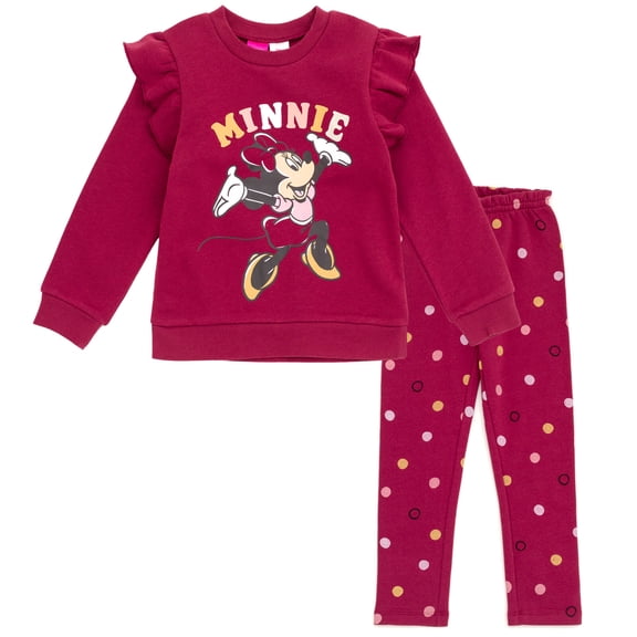 Disney Minnie Mouse Baby Girls' Fleece 2-Piece Sweatshirt and Pants Set Burgundy