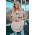 thumbnail image 3 of POGLIP Women's Khaki Coffee Jesus Graphic Leopard Ruffle Sleeve Top, 3 of 5