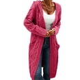 thumbnail image 5 of Hsovts Women Long Cardigan Open Front Knit Sweater Trendy Fall Winter Twisted Knit Outfits Chunky Long Sleeve Outerwear with Pockets Hooded Oversized Warm Coats Cardigan Sweaters Hot Pink L, 5 of 5