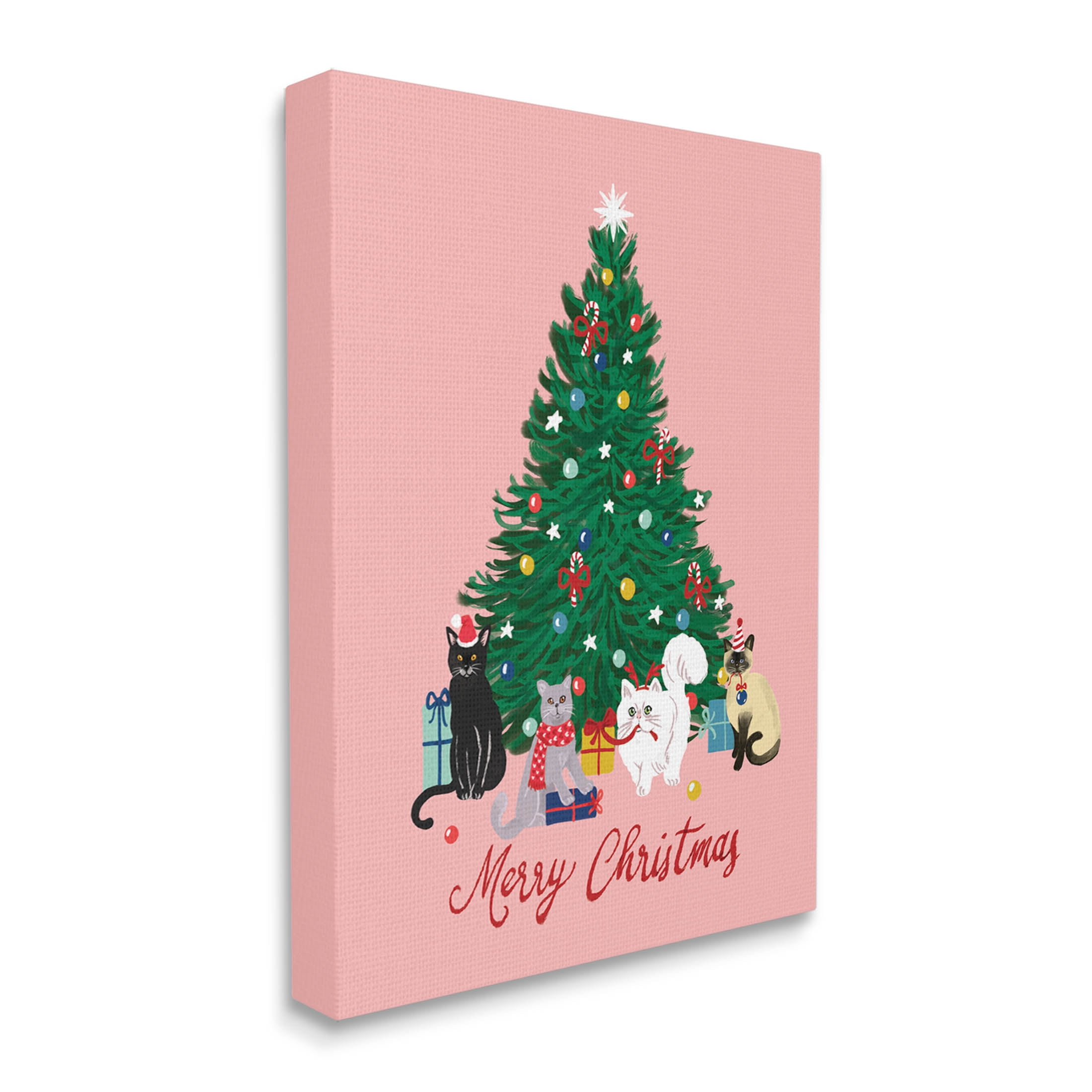 Merry Christmas Holiday Cats Holiday Graphic Art Gallery Wrapped Canvas Print Wall Art