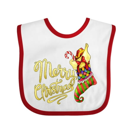 

Inktastic Merry Christmas Watercolor Stocking Gift Baby Boy or Baby Girl Bib