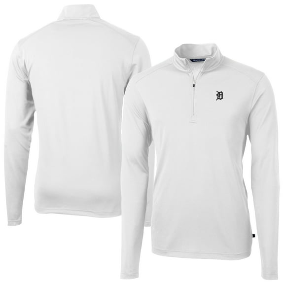 Men's Cutter & Buck White Detroit Tigers Virtue Eco Pique Quarter-Zip Jacket