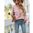 thumbnail image 4 of Suéter de mujer Otoño Invierno Botón Diseño de orillo fibroso Cuello en V Suelto Cómodo Piel amigable Suéter de punto Rosa S, 4 of 7