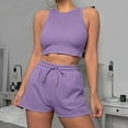 thumbnail image 2 of Htigea 2 Piece Sets for Women Casual Summer Travel Vacation Outfits Cap Sleeve Shorts Lounge Set Purple,XL, 2 of 7