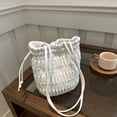 thumbnail image 1 of LHSHID Pleated Bucket Bag For Women Versatile PU Shoulder Bag Fashionable Drawstring Top Closure Handbag, 1 of 6