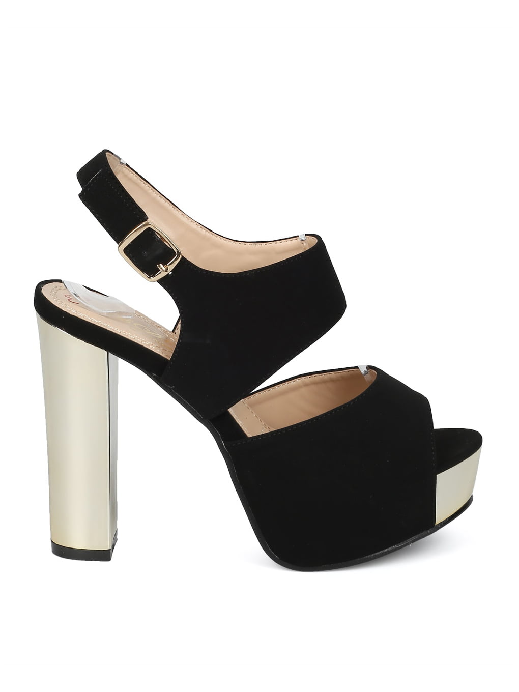 New Women DbDk Alenne-1 Peep Toe Metallic Platform Slingback Block Heel Sandal 