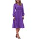 thumbnail image 2 of Vestido V de Cuello Inspire Chic para Mujer con Mangas de Linterna, Volantes, Corte A, Elegante, Casual, Midi, Color Púrpura, 2 of 6