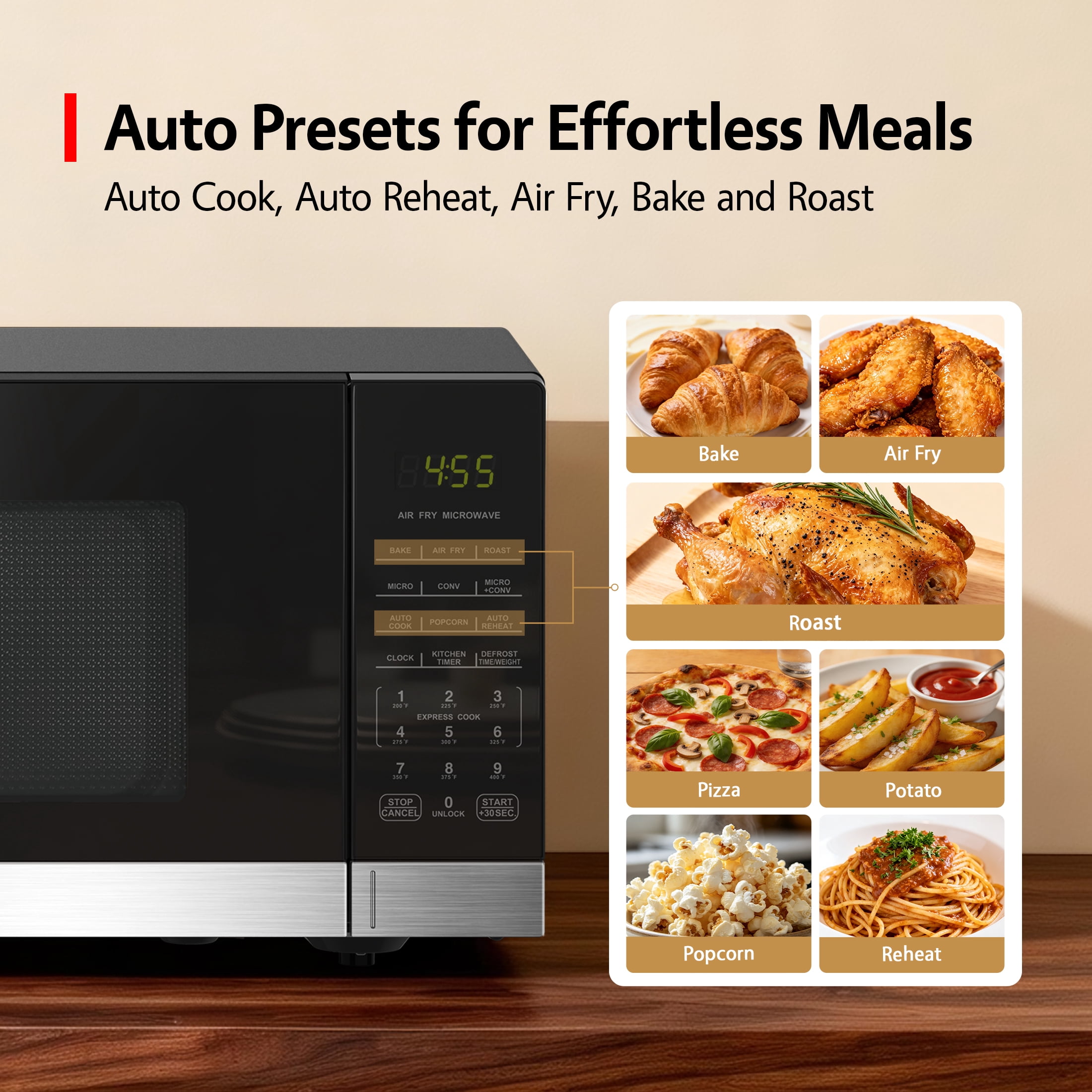 Mainstays 0.9 Cu Ft 3-in-1 Air Fry Convection Microwave Oven, 900 Watts