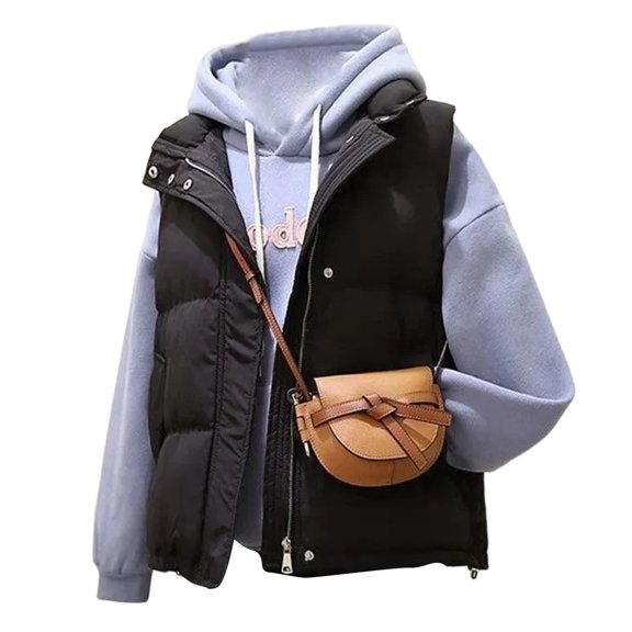 Winter Women Vest Coat Thickened Padded Zipper Closure Stand-up Collar Sleeveless Waistcoat Solid Color Winproof Heat Retention Outdoor Down Coat