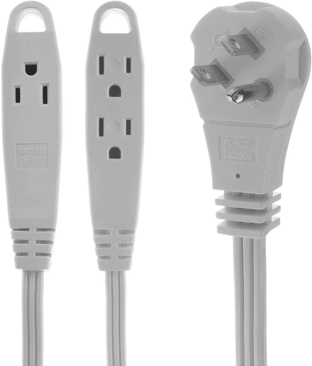 MAXIMM 1 Foot Flat Plug Extension Cord/Wire, 3 Outlet Electrical Cord 3 Prong Grounded Angled