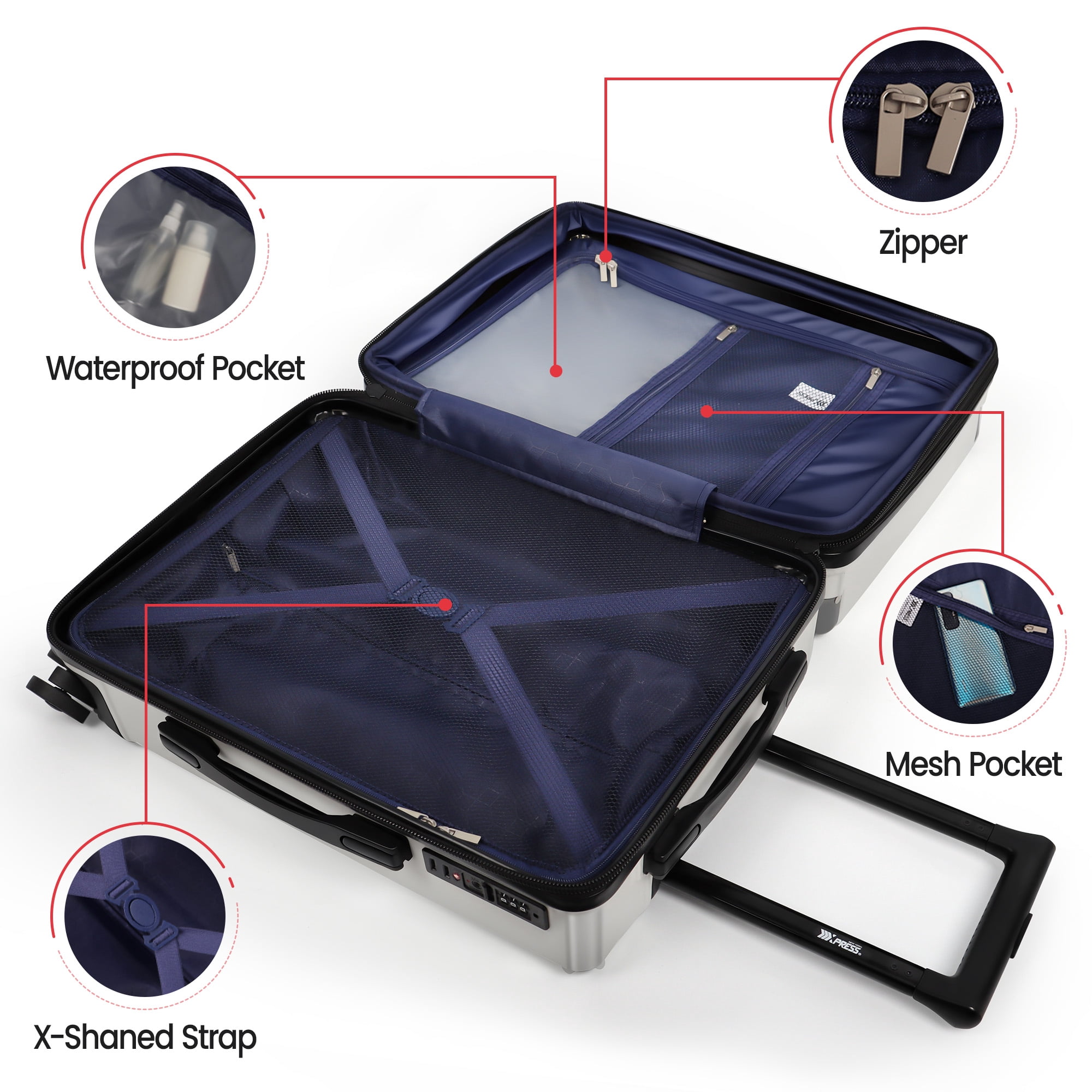New York Xpress 24" Hardside Checked Luggage, Lightweight Expandable Suitcase with Spinner Wheels and TSA Lock, Milk White - WD576