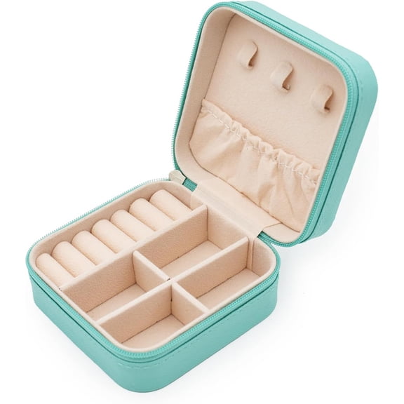Januofit Mini Jewelry Travel Case, PU Leather Travel Jewelry Organizer Box, Small Portable Portable Jewellery Storage Holder for Womens Rings Earrings Necklaces Bracelets (Blue)
