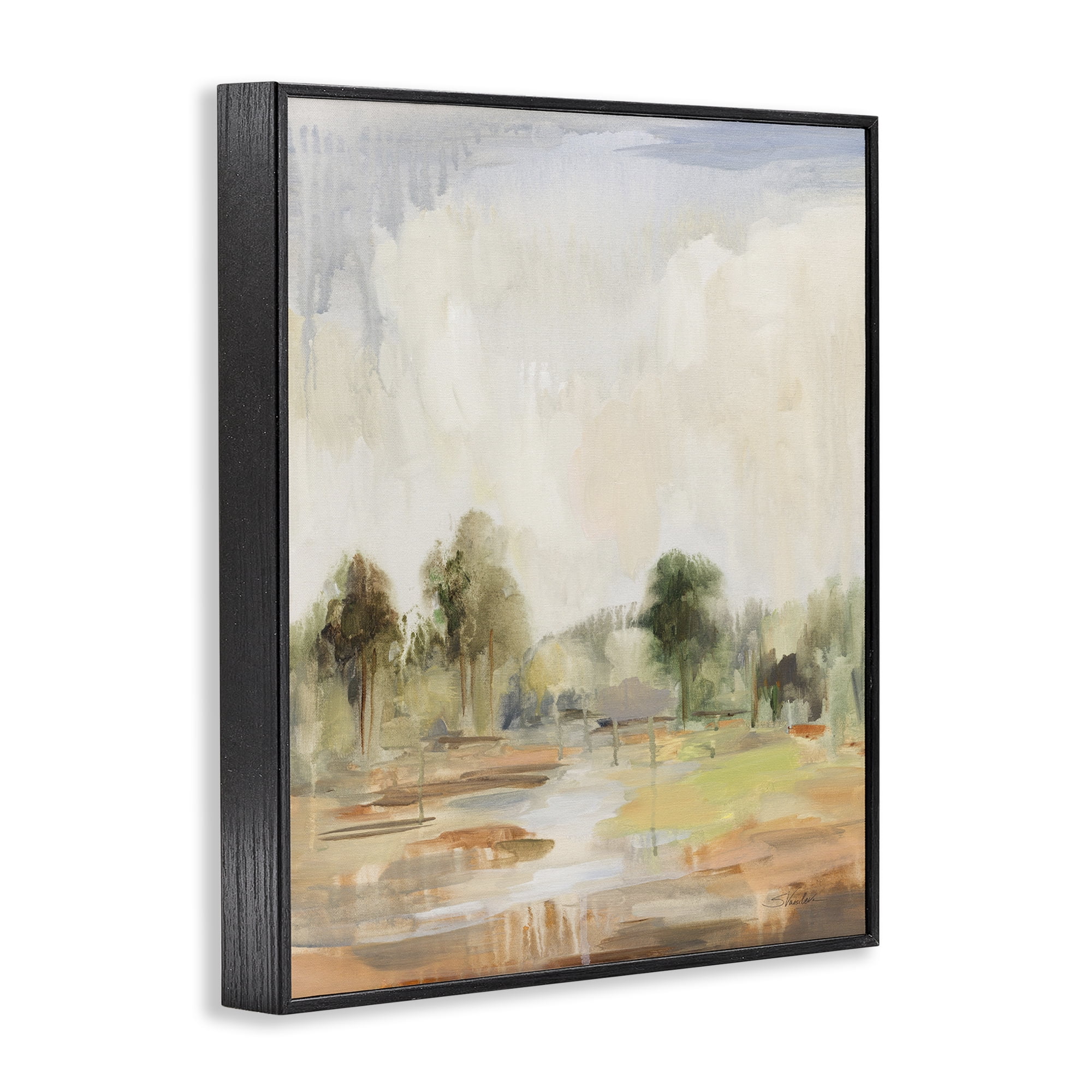 Stupell Industries Summer Rain Landscape Landscape Painting Black Framed Art Print Wall Art, 24 x 30