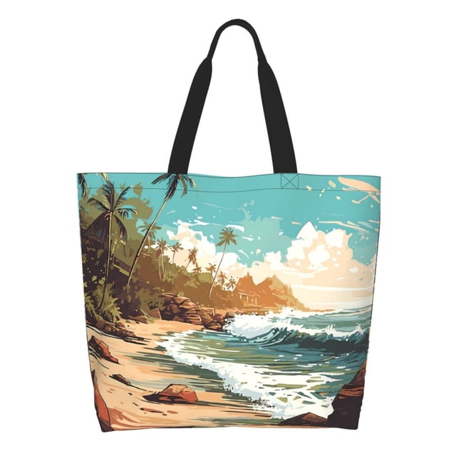 Balery Coastal Palm Beach Bolsa Tote Estilo Estético con Cremalleras, Bolsa de Hombro, Bolsa de Compras Grande y Plegable