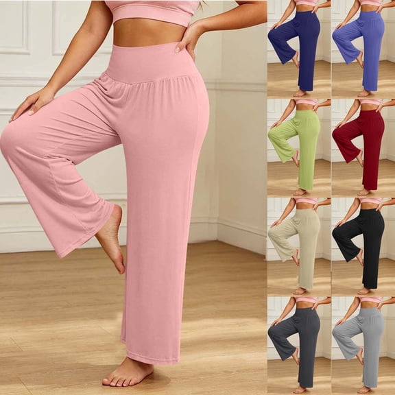 Hrsba Womens Pajama Pants Solid Color Modal High Waist Straight Wide Leg Cotton Long Sleep Pants for Fall Pajama Pants