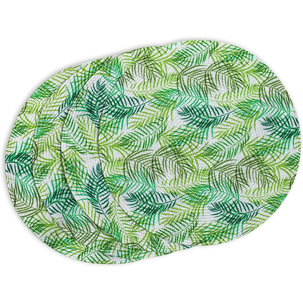 Round Green Woven Fern Leaf Table Placemat Dining Table Mat Set of 4
