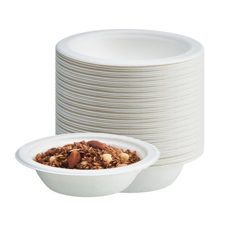 50Pcs Disposable Paper Bowls, 11.8oz Natural Sugarcane Bagasse Bowl, Heavy-Duty Biodegradable Compostable Bowl for Salad, Dessert, Milk, Cereals