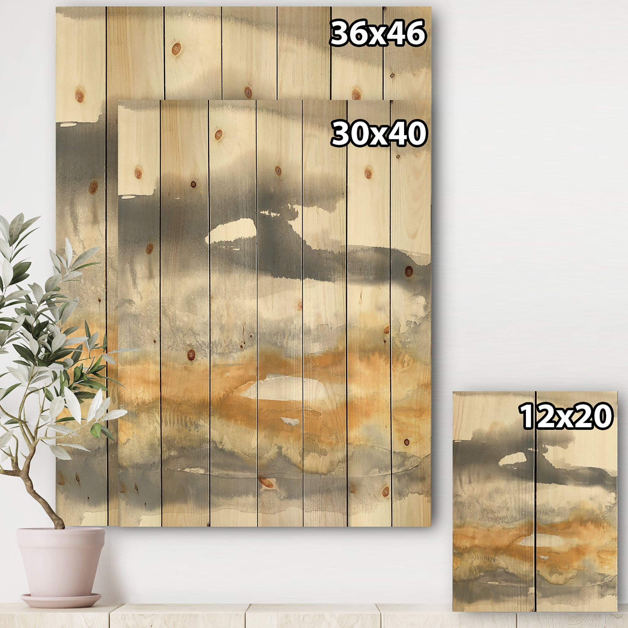 Designart 'Abstract Gold Glamour Direction I' Modern & Contemporary Print on Natural Pine Wood