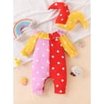 thumbnail image 4 of RUINIXCW Newborn Baby Girl Halloween Outfit Clown Costume Infant Baby Girl Fall Winter Romper Clothes Ruffled Collar Dot Long Sleeve Contrast Color Jumpsuit Hat, 4 of 9