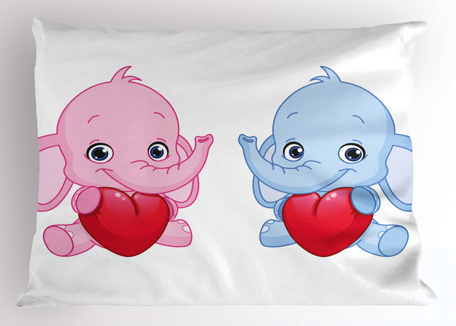 thumbnail image 1 of Elephant Nursery Pillow Sham Pink and Blue Kid Infant Elephants Holding Hearts Smiling Twins, Decorative Standard Queen Size Printed Pillowcase, 30 X 20 Inches, Pale Pink Blue White, by Ambesonne, 1 of 2