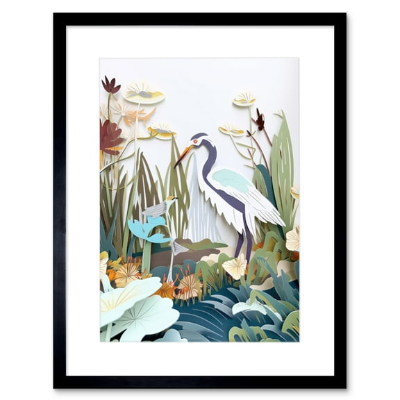 Coastal Wildlife Fauna and Flora Paper Style Artwork Framed Wall Art Print 9X7 Inch