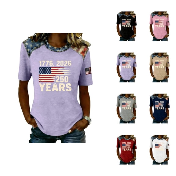 Womens Patriotic USA Shirt 250th Anniversary American Flag T Shirts Casual Short Sleeve Summer Top 4th of July Clothes