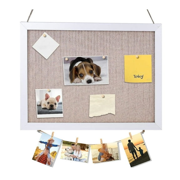 Cork Board Bulletin Board, Boriyuan 16" x 11" Hanging Linen Cork Boards with Wooden Frame, Pin Board Vision Board Message Board for Home Office Bedroom Kitchen School Wall Decoration (White)