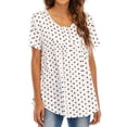 thumbnail image 4 of QAFOPEH Women Round Neck Short Sleeve Ruching High Low Hem Dots Printed Top, 4 of 7