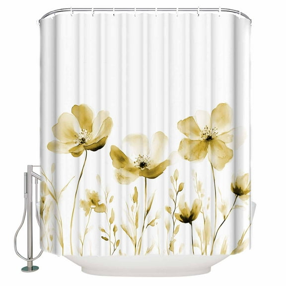 Small Stall Shower Curtain 36x78 Inch Narrow Half Size Yellow Flowers Bath Curtains Bathroom Decor Watercolor Vintage White Floral Leaves Waterproof Fabric Shower Curtain Set with Hooks 36 Inch