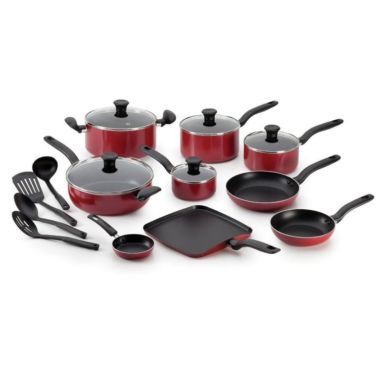 T-fal Easy Care Nonstick Cookware, 20 Piece Set, Red, Dishwasher Safe 