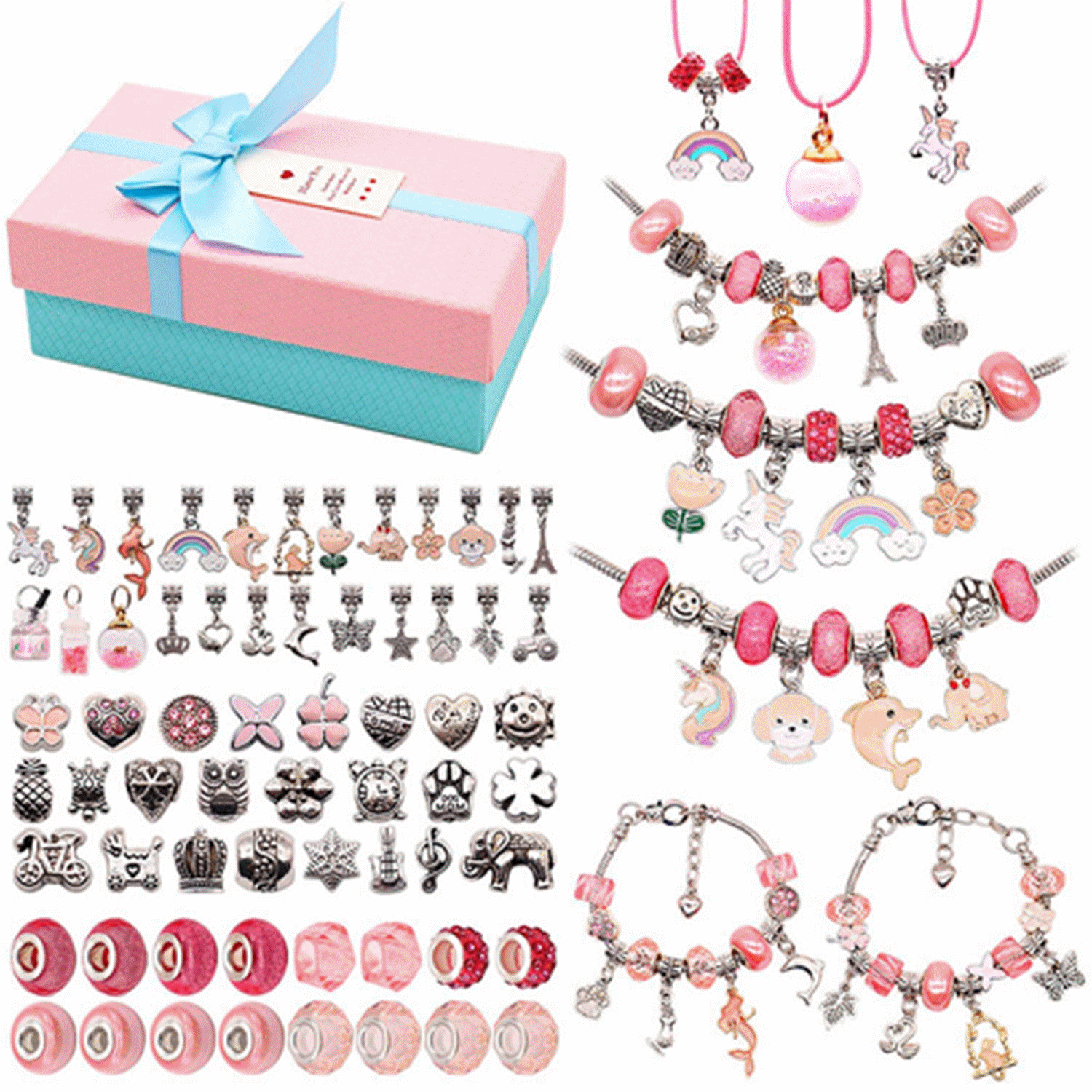 180Pcs Girls Kids DIY Bracelet Arts Craft Beads Jewelry Making Set Box Gift 