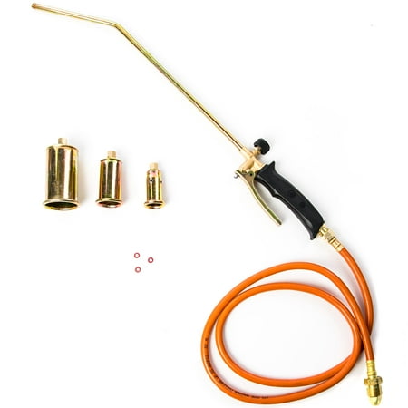 Portable Propane Torch Kit w/ 3x Nozzles - Turbo Blast Trigger and Flow Valve - Burn Weeds, Melt Snow and Ice, Remove Paint, Thaw Pipes, Hot Roofing, Asphalt Repair and (Best Propane Torch For Weeds)