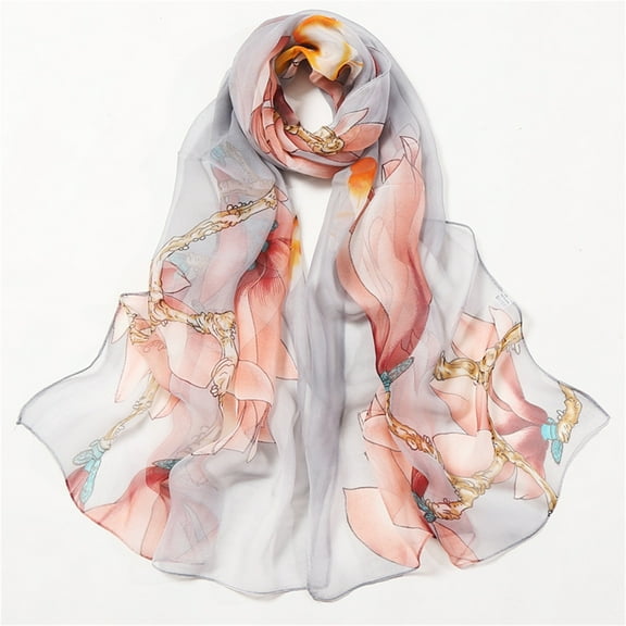 Gray Silk Scarves Scarfs for Women Lightweight Print Floral Pattern Scarf Shawl Fashion Scarves Sunscreen Shawls and Wraps for Spring