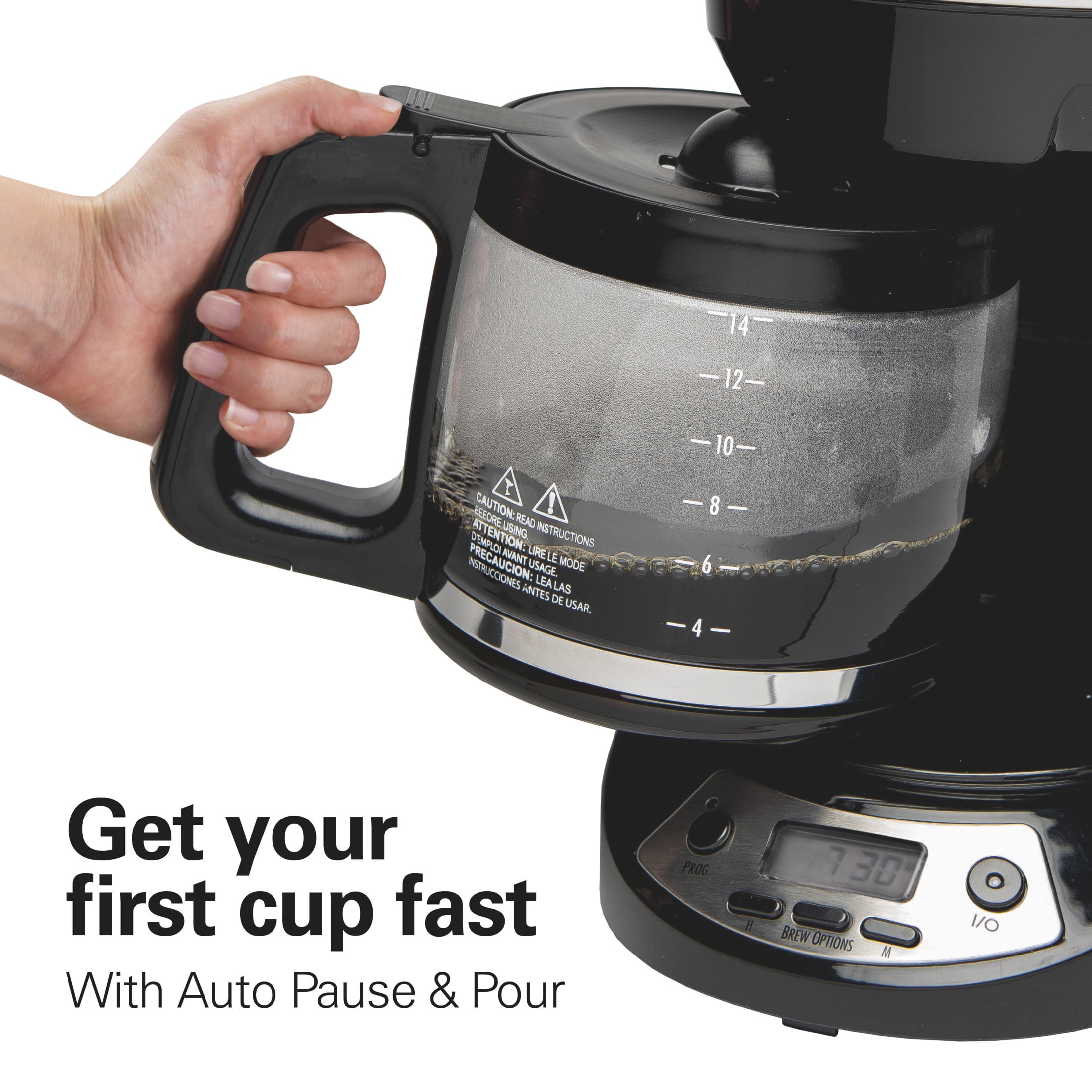 Hamilton Beach FrontFill 5-Cup Programmable Drip Coffee Maker Machine with Glass Coffee Pot, Cafetera, Black - Thumbnail 4