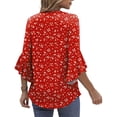 thumbnail image 4 of Shirts for Women Ruffle Floral Printed 3/4 Sleeved V-Neck Business Work Blouses Spring Summer Trendy Loose Fit Dressy Casual Tops, 4 of 8