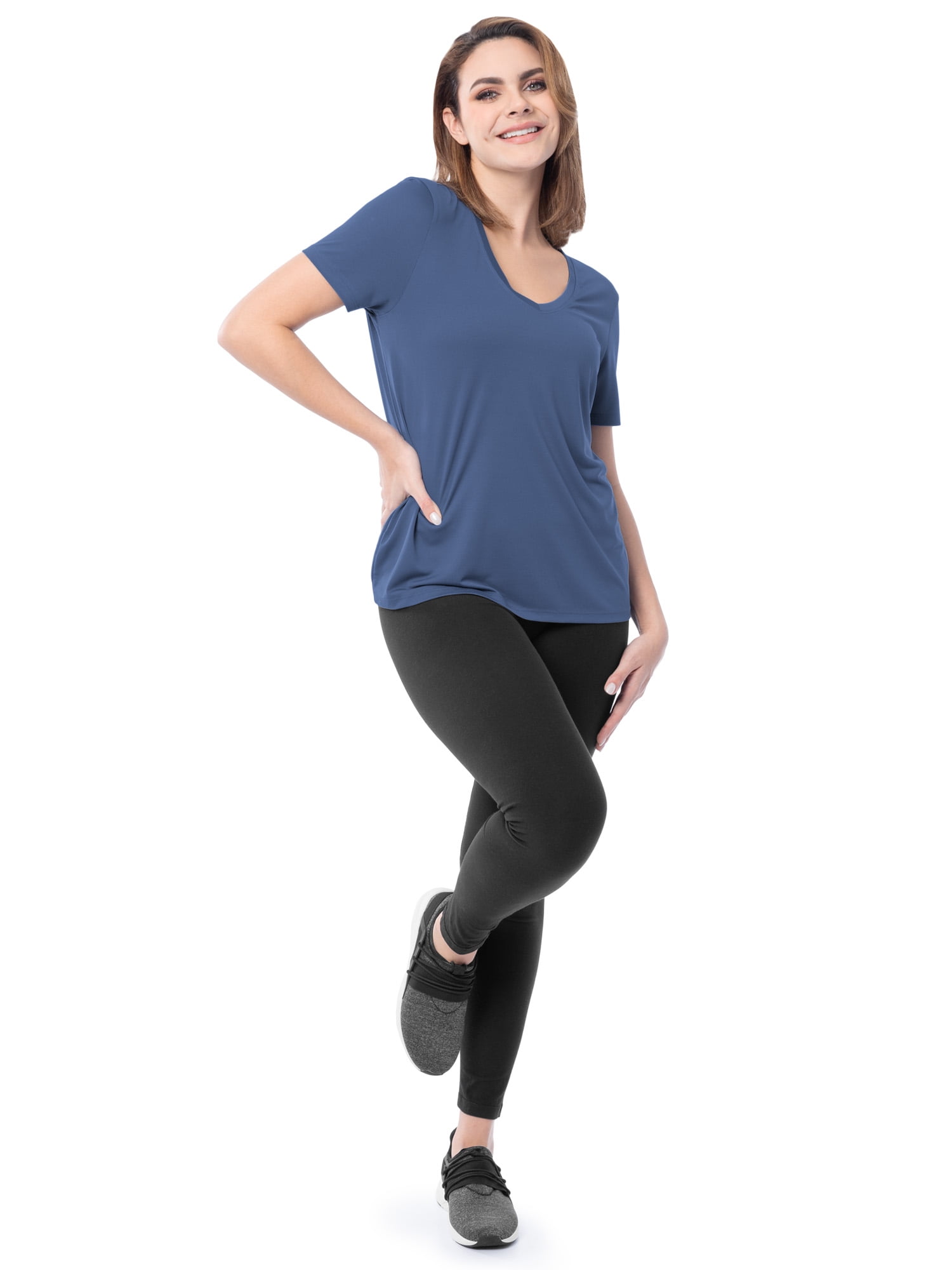 Athletic Works Women's Active Texture Knit V-Neck Tee, Sizes XS-XXXL