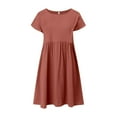 thumbnail image 4 of Women Cotton and Linen Round Neck A Line Dress Plus Size Loose Comfortable Daily Wear, 4 of 4