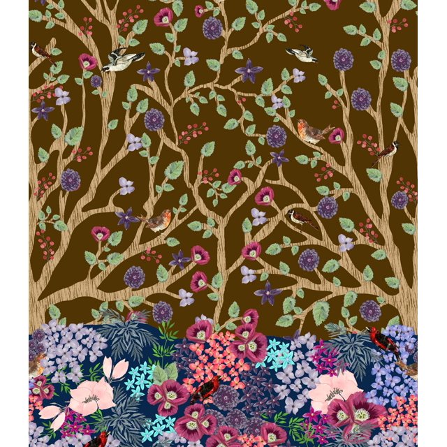 Soimoi polyester Crepe Fabric Dry Tree,Leaves & Flower Panel Print Fabric by Yard 42 Inch Wide